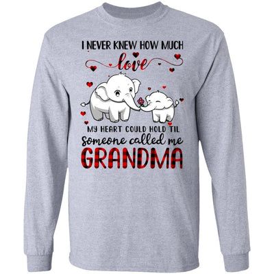 Someone Called Me Grandma Elephant Red Plaid Mother's Day-T-Shirt & Hoodie-Long Sleeve T-Shirt-Sport Grey