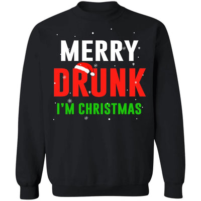 Merry Drunk I'm Christmas Wine Lover Funny Drinking-T-Shirt & Sweatshirt-Crewneck Sweatshirt-Black