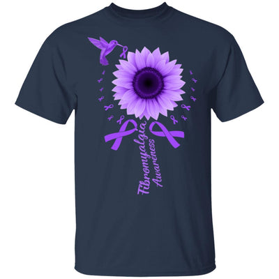 Hummingbird Sunflower Purple Ribbon Fibromyalgia Awareness-T-Shirt & Hoodie-Classic T-Shirt-Navy