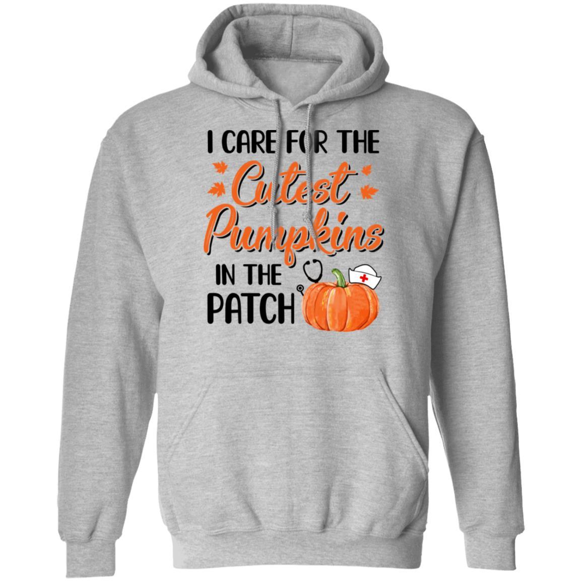 I Care For The Cutest Pumpkins In The Patch Halloween Nurse-T-Shirt & Hoodie-Pullover Hoodie-Sport Grey