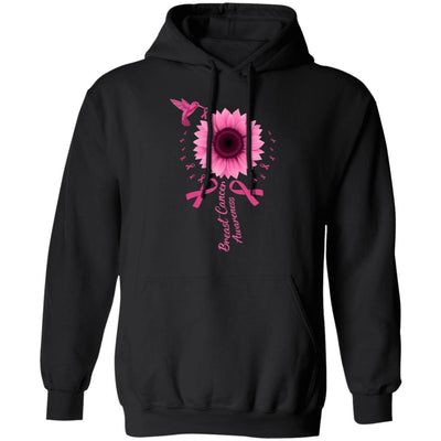 Hummingbird Sunflower Pink Ribbon Breast Cancer Awareness-T-Shirt & Hoodie-Pullover Hoodie-Black