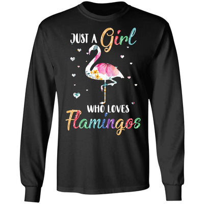 Just A Girl Who Loves Flamingos Cute Flamingo Lover-T-Shirt & Hoodie-Long Sleeve T-Shirt-Black