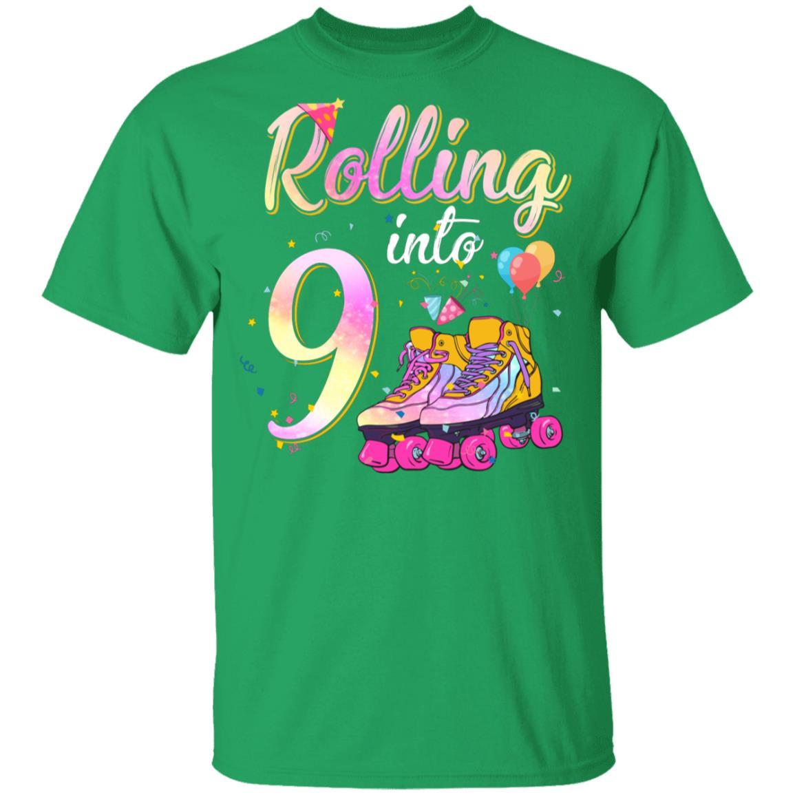9 Years Old Birthday Girls Roller Skates 80's 9th Birthday Youth-Youth Shirt-Youth T-Shirt-Irish Green