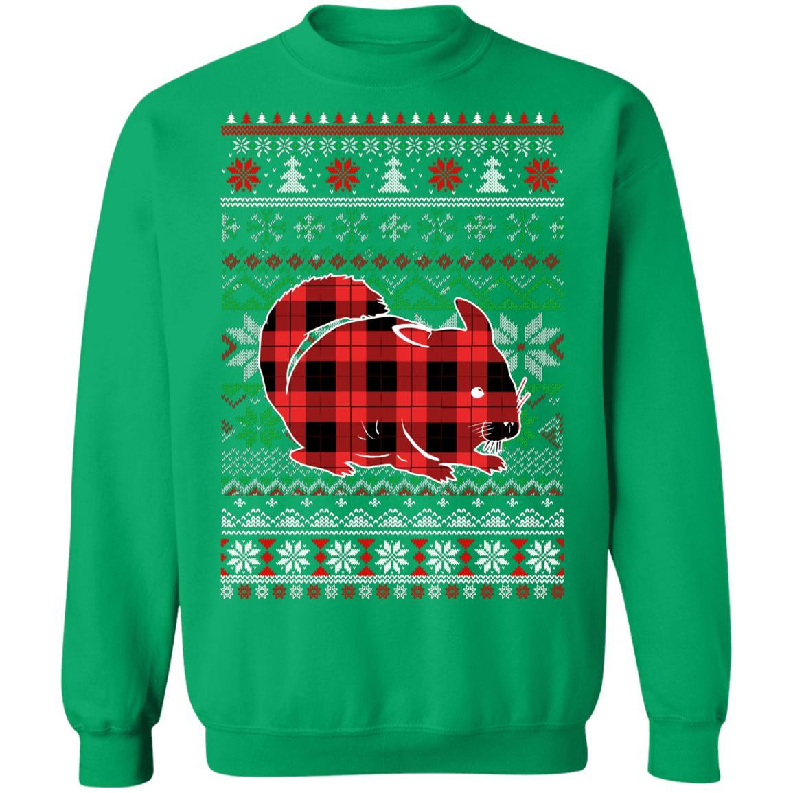 Chinchilla Red Plaid Ugly Christmas Sweater Funny Gifts-T-Shirt & Sweatshirt-Crewneck Sweatshirt-Irish Green