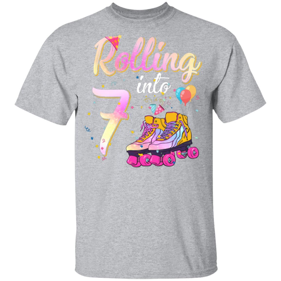 7 Years Old Birthday Girls Roller Skates 80's 7th Birthday Youth-Youth Shirt-Youth T-Shirt-Sport Grey