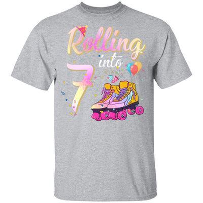 7 Years Old Birthday Girls Roller Skates 80's 7th Birthday Youth-Youth Shirt-Youth T-Shirt-Sport Grey