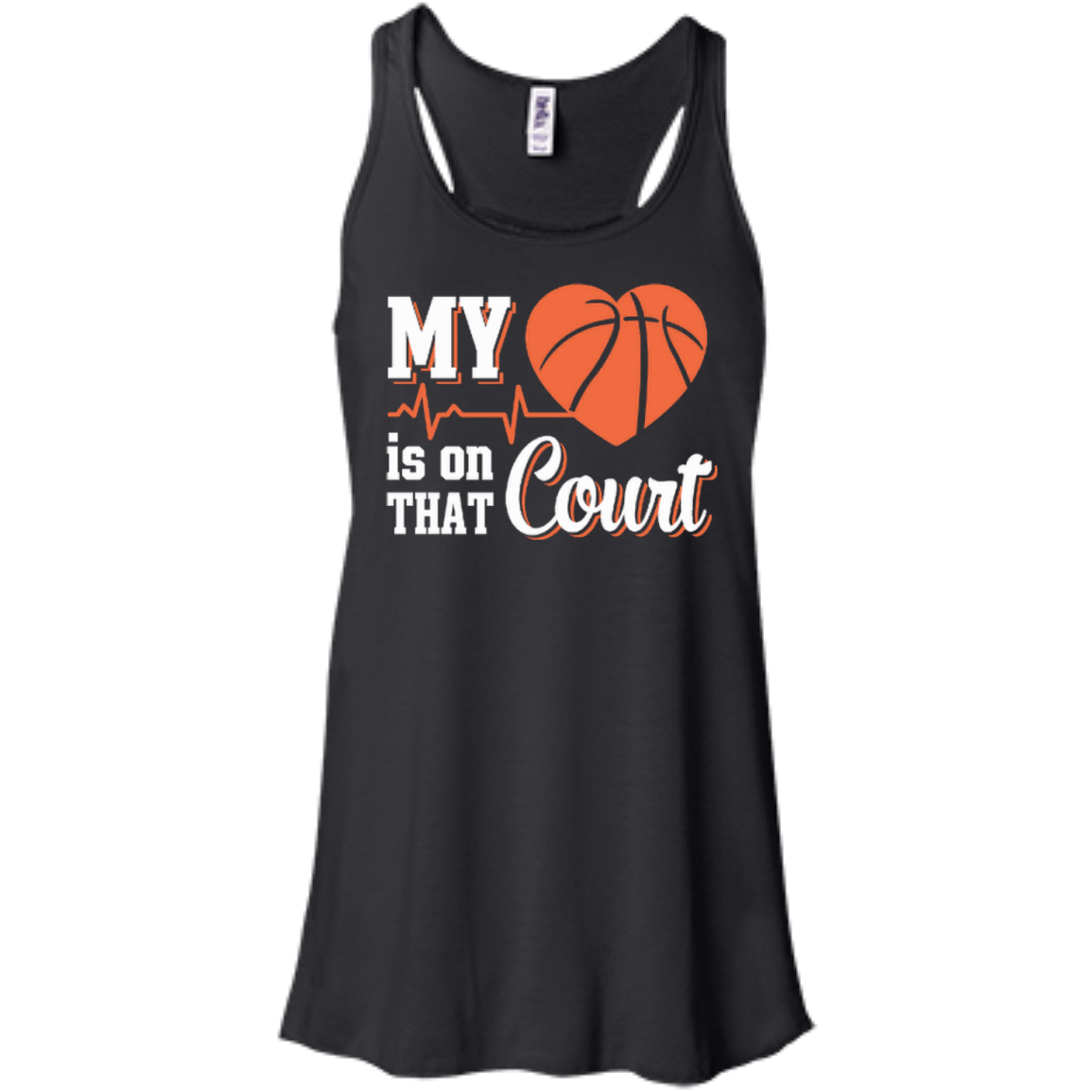 My Heart Is On That Court Basketball-T-Shirt & Hoodie-Women's Flowy Racerback Tank-Black