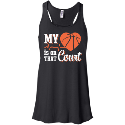 My Heart Is On That Court Basketball-T-Shirt & Hoodie-Women's Flowy Racerback Tank-Black
