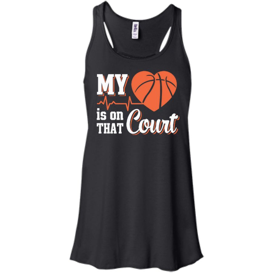 My Heart Is On That Court Basketball-T-Shirt & Hoodie-Women's Flowy Racerback Tank-Black