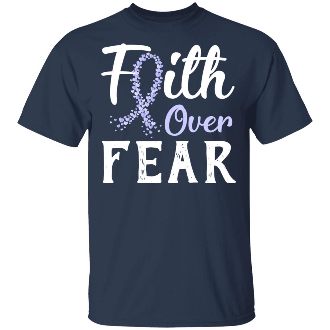 Stomach Cancer Awareness Periwinkle Faith Over Fear-T-Shirt & Hoodie-Classic T-Shirt-Navy