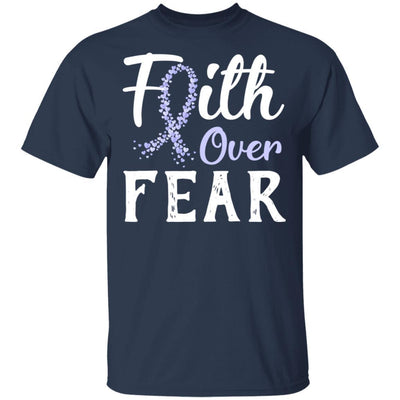 Stomach Cancer Awareness Periwinkle Faith Over Fear-T-Shirt & Hoodie-Classic T-Shirt-Navy