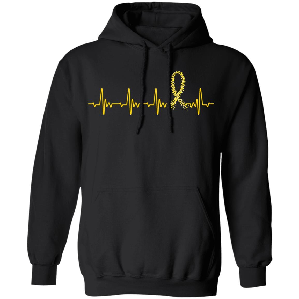 Childhood Cancer Awareness Gold Ribbon Heartbeat-T-Shirt & Hoodie-Pullover Hoodie-Black