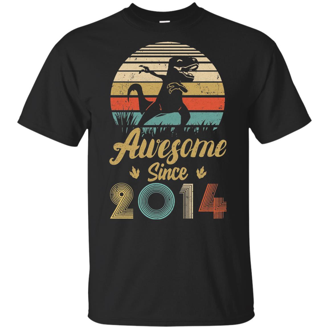 Awesome Since 2014 7th Years Old Dinosaur Birthday Gift Youth-Youth Shirt-Youth T-Shirt-Black