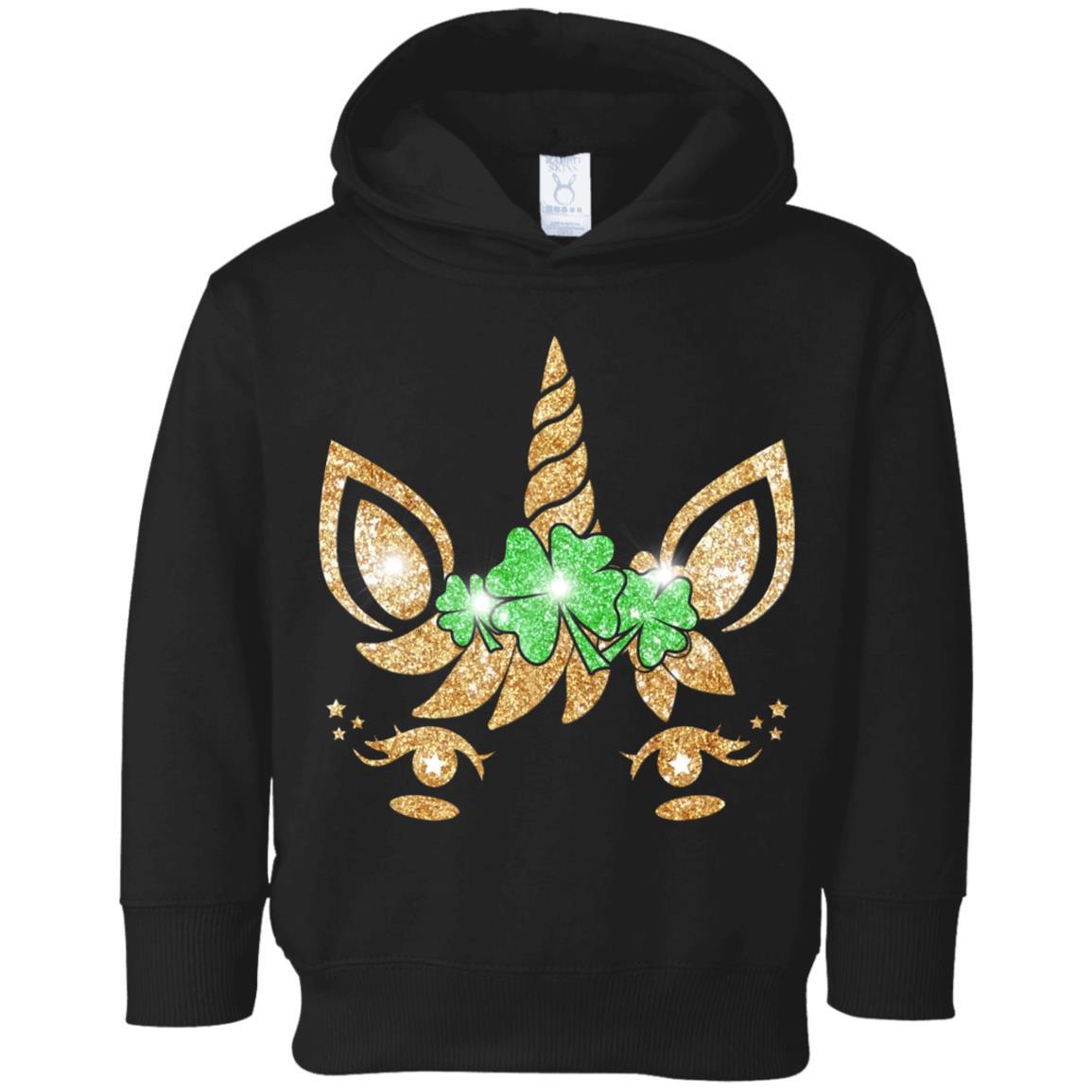 Unicorn Face Saint Patrick's Day For Girls Youth-Youth Shirt-Toddler Fleece Hoodie-Black