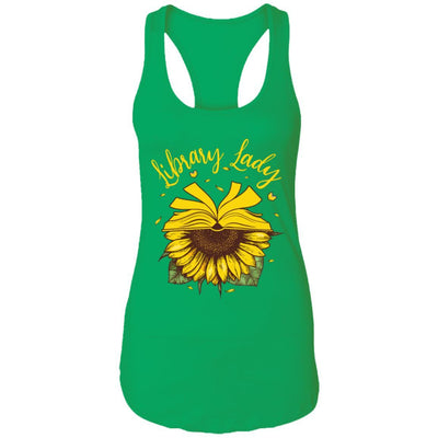 Librarian Library Lady Sunflower Lover-T-Shirt & Tank Top-Women's Ideal Racerback Tank-Kelly Green