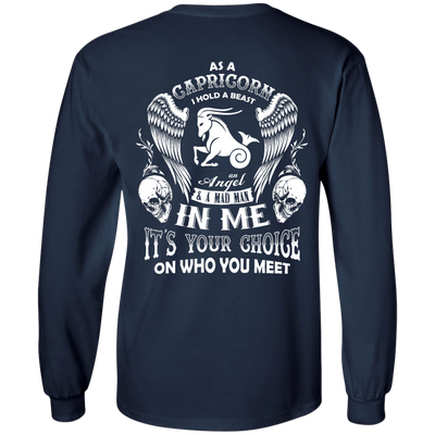 As A Capricorn I Hold A Beast An Angel A Madman In Me-T-Shirt & Hoodie-Long Sleeve T-Shirt-Navy