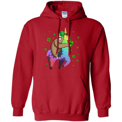Leprechaun Sloth Riding Llama Unicorn St Patricks Day-T-Shirt & Hoodie-Pullover Hoodie-Red