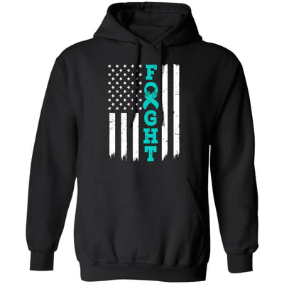 Ovarian Cancer Awareness American Flag Distressed-T-Shirt & Hoodie-Pullover Hoodie-Black