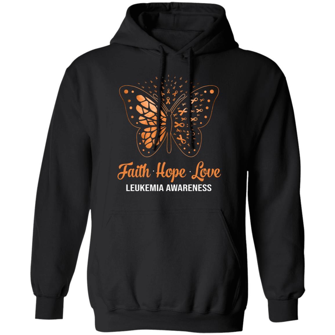 Faith Hope Love Orange Butterfly Leukemia Awareness-T-Shirt & Hoodie-Pullover Hoodie-Black