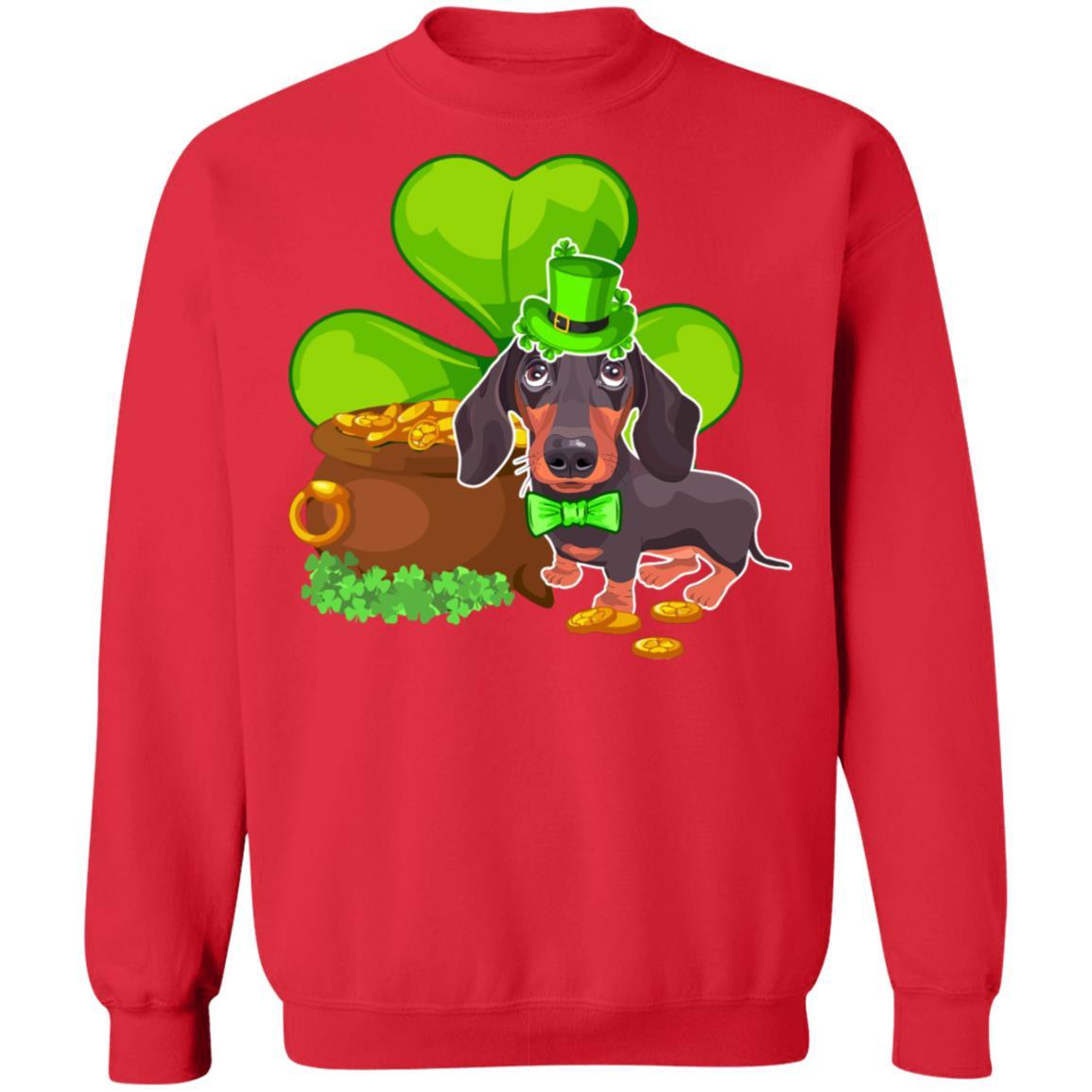 Dachshund St Patrick's Day Irish Dog Lover Funny Gifts-T-Shirt & Hoodie-Crewneck Sweatshirt-Red