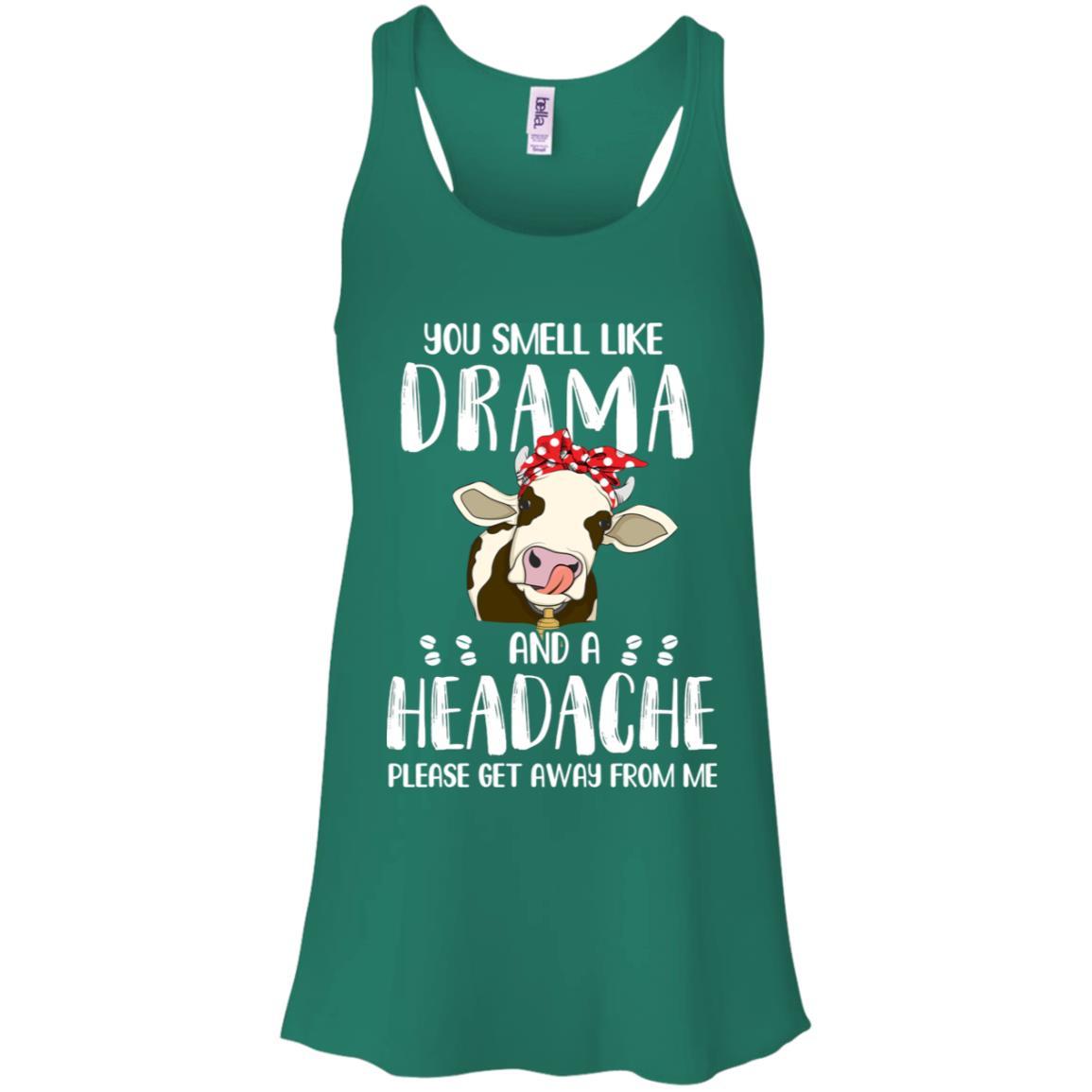 Cow You Smell Like Drama And A Headache-T-Shirt & Tank Top-Women's Flowy Racerback Tank-Kelly Green