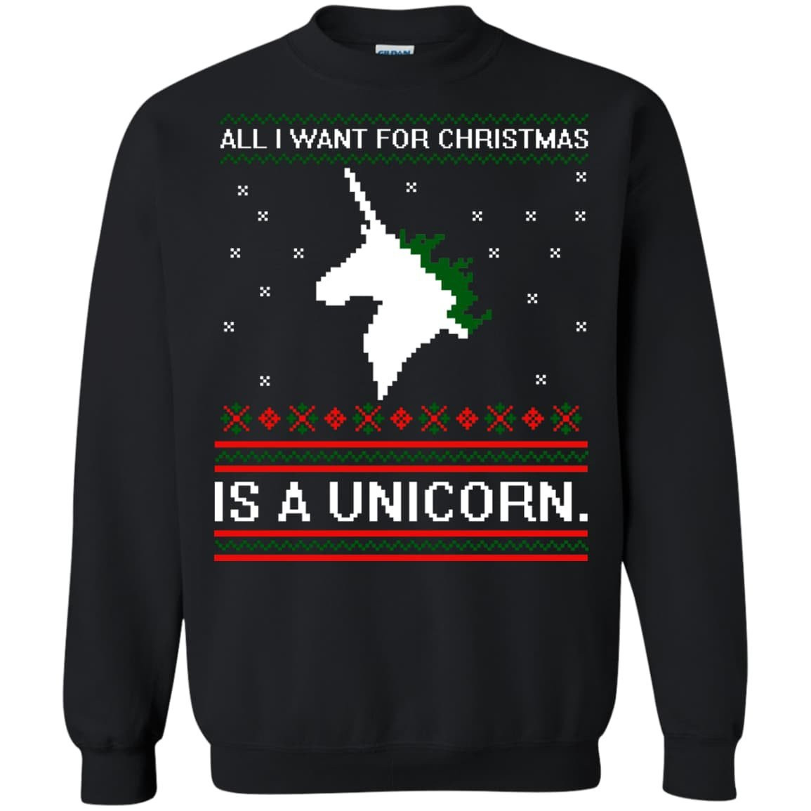 All I Want For Christmas Is A Unicorn Sweater-T-Shirt & Hoodie-Crewneck Sweatshirt-Black