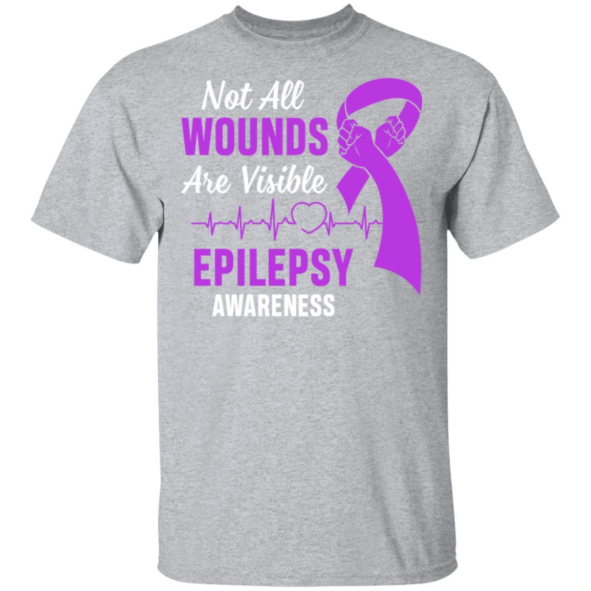 Epilepsy Awareness Purple Not All Wounds Are Visible-T-Shirt & Hoodie-Classic T-Shirt-Sport Grey