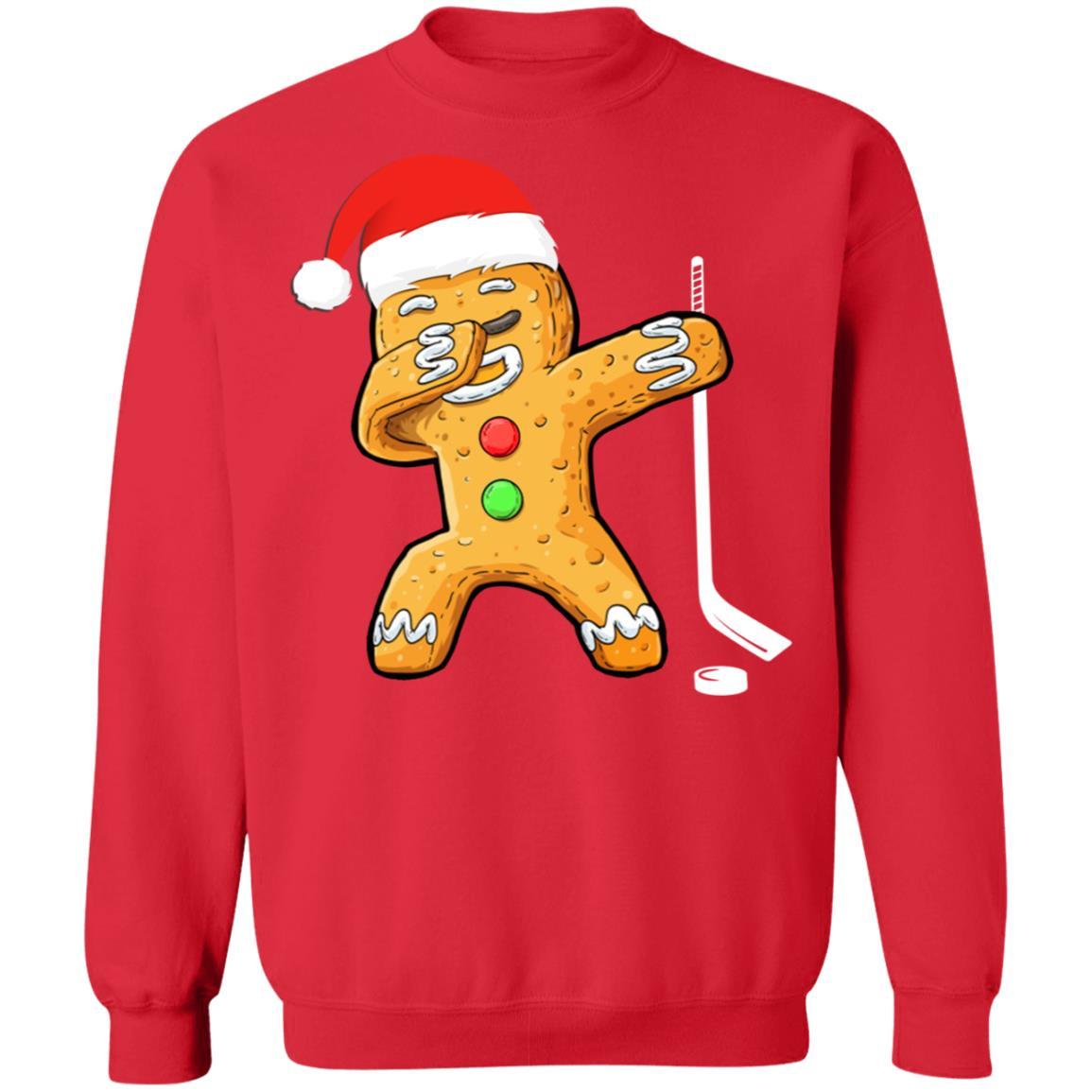 Dabbing Gingerbread Santa Hockey Christmas Pajama Gifts-T-Shirt & Sweatshirt-Crewneck Sweatshirt-Red