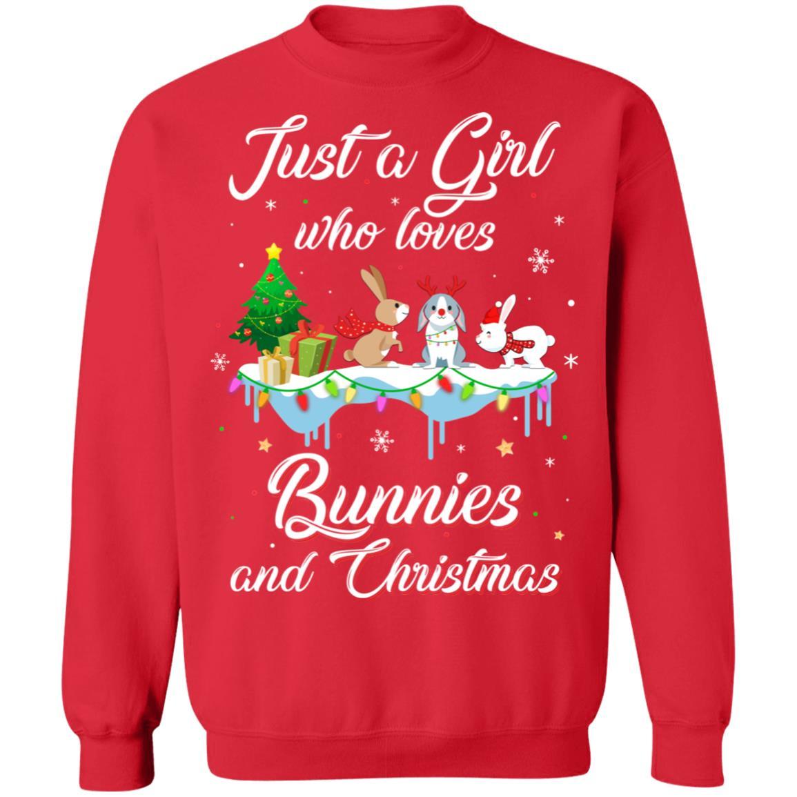 Just A Girl Who Loves Bunnies And Christmas Bunny Lover-T-Shirt & Sweatshirt-Crewneck Sweatshirt-Red