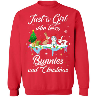 Just A Girl Who Loves Bunnies And Christmas Bunny Lover-T-Shirt & Sweatshirt-Crewneck Sweatshirt-Red