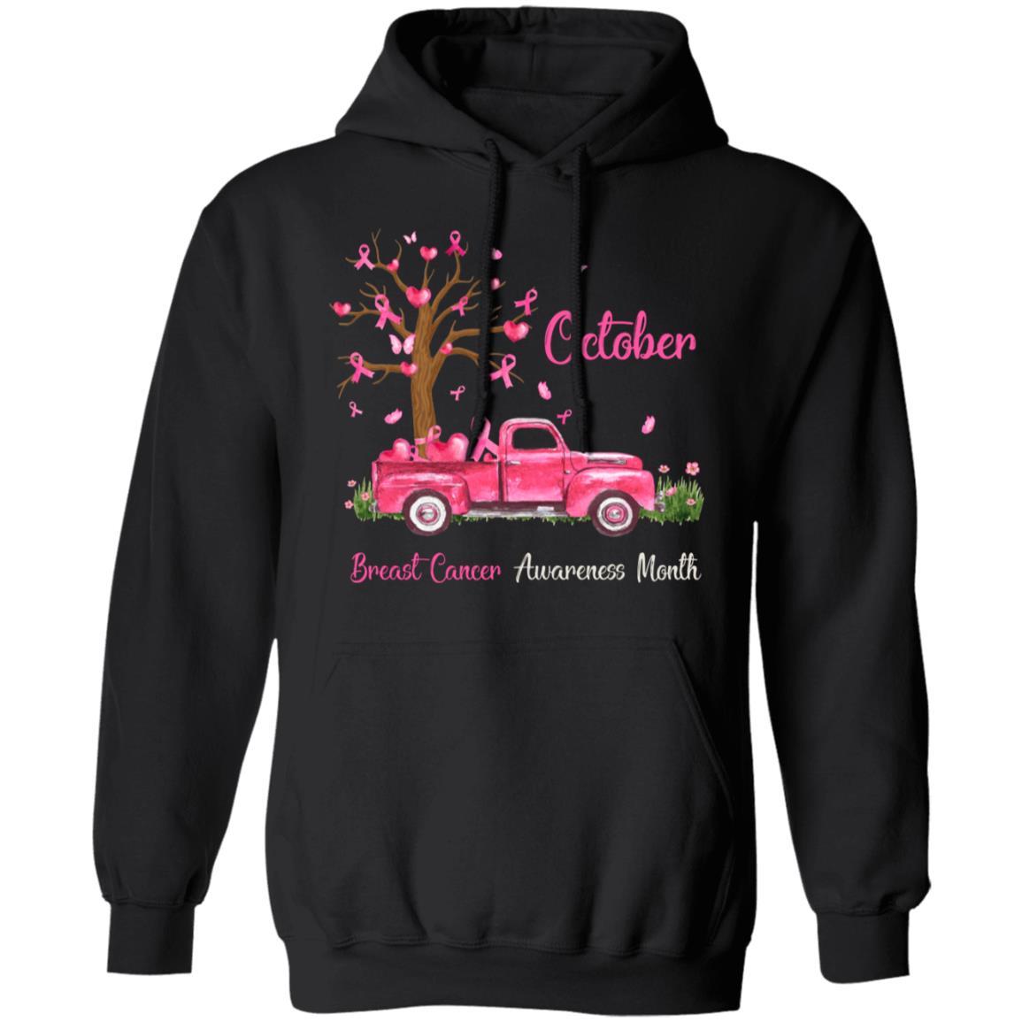 Pink Truck Pumpkin October Breast Cancer Awareness Month-T-Shirt & Hoodie-Pullover Hoodie-Black