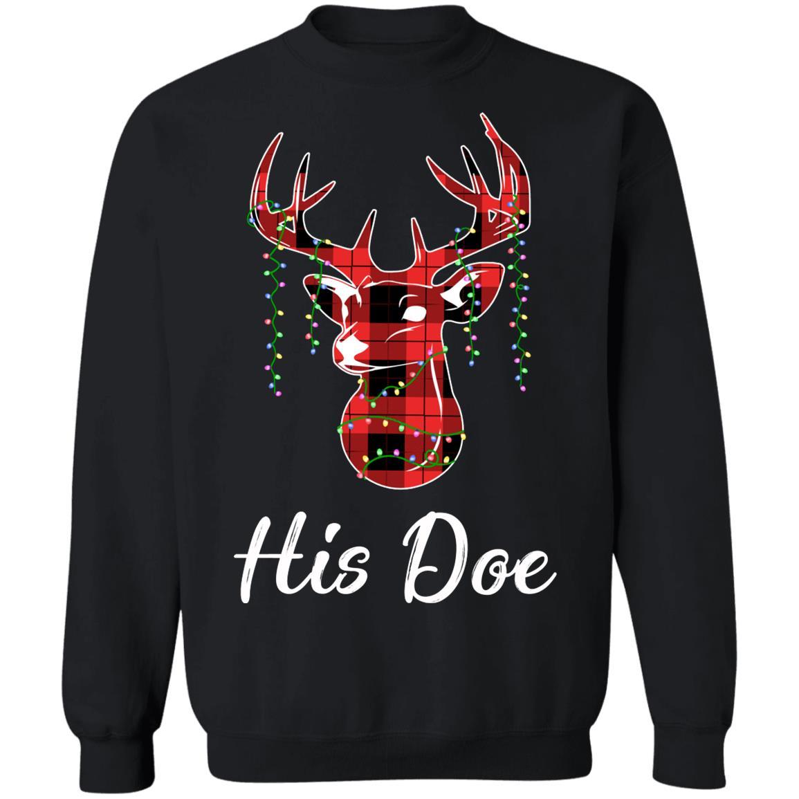His Doe Couples Matching Christmas Pajamas Costume Gift-T-Shirt & Sweatshirt-Crewneck Sweatshirt-Black