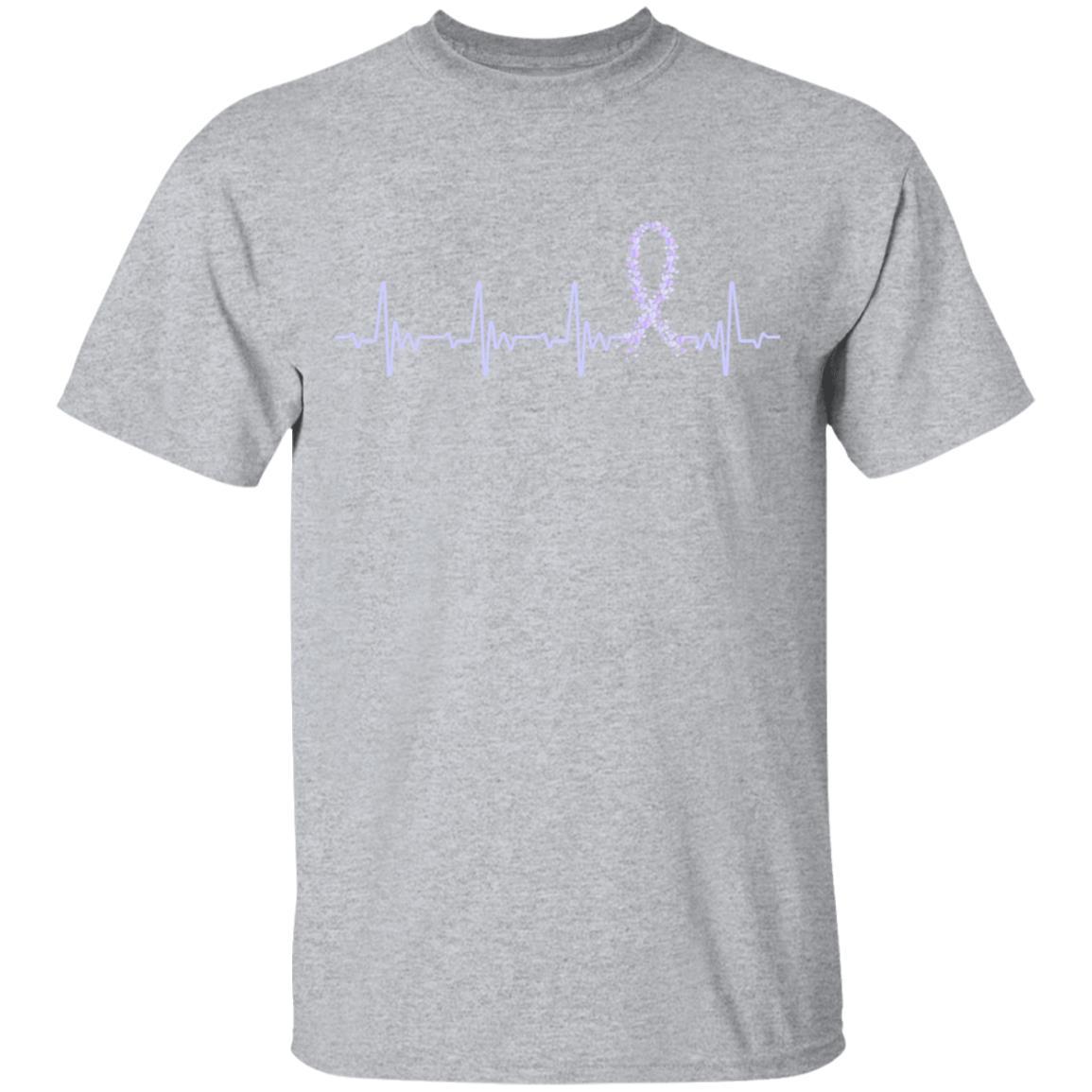 Stomach Cancer Awareness Periwinkle Ribbon Heartbeat-T-Shirt & Hoodie-Classic T-Shirt-Sport Grey