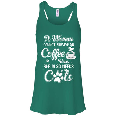 A Woman Cannot Survive On Coffee Alone She Also Needs Cats-T-Shirt & Tank Top-Women's Flowy Racerback Tank-Kelly Green