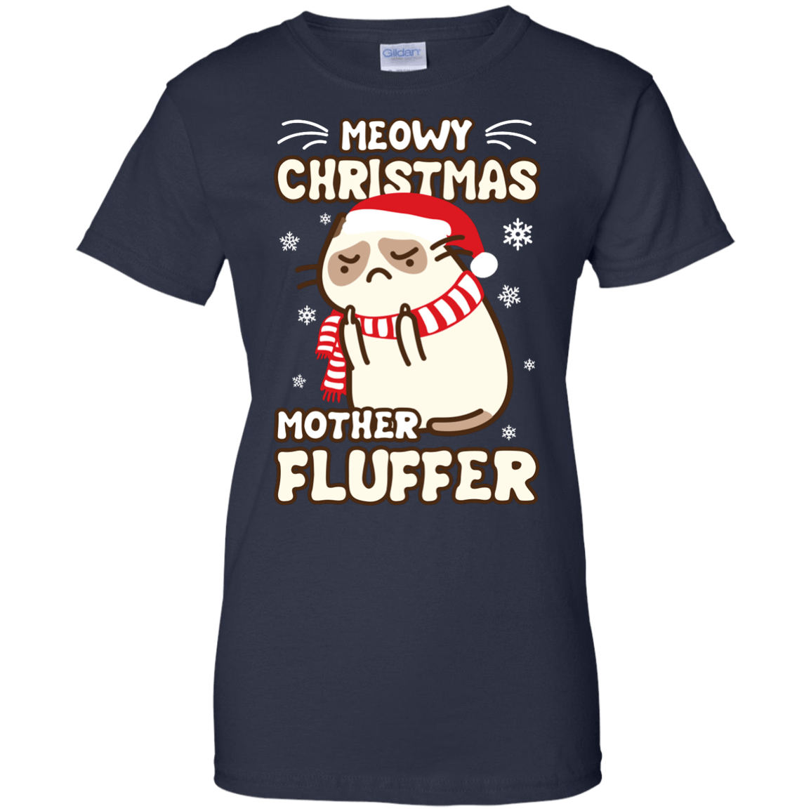 Meowy Christmas Mother Fluffer T Shirt-T-Shirt & Hoodie-Women's T-Shirt-Navy