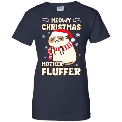 Meowy Christmas Mother Fluffer T Shirt-T-Shirt & Hoodie-Women's T-Shirt-Navy