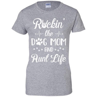Rockin The Dog Mom Aunt Life Dog Lovers Mothers Day-T-Shirt & Tank Top-Women's T-Shirt-Sport Grey