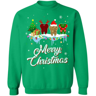 Merry Christmas Dental Assistant Tooth Red Plaid Xmas Gift-T-Shirt & Sweatshirt-Crewneck Sweatshirt-Irish Green