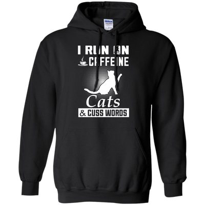 I Run On Caffeine Cats And Cuss Words-T-Shirt & Hoodie-Pullover Hoodie-Black