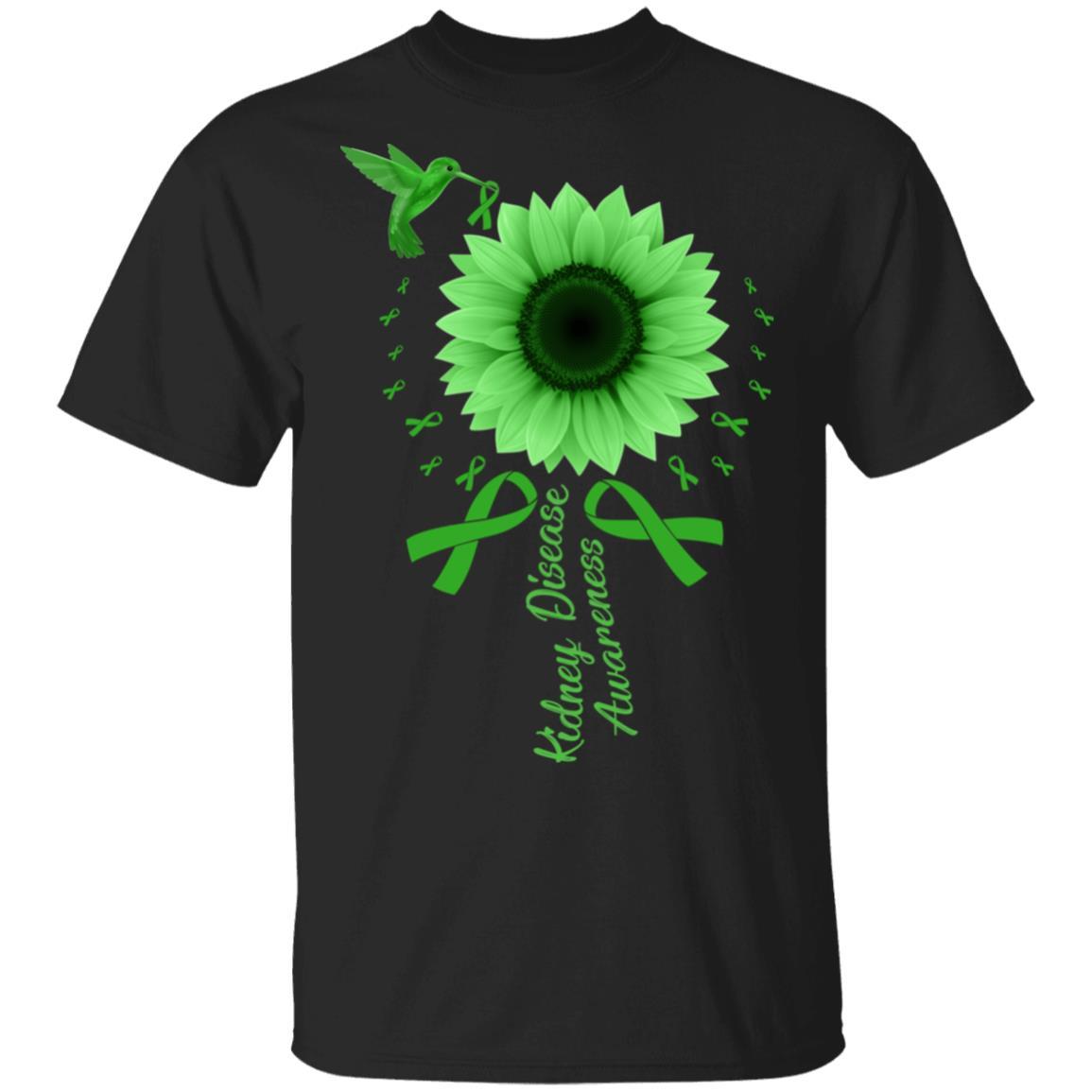 Hummingbird Sunflower Green Kidney Disease Awareness-T-Shirt & Hoodie-Classic T-Shirt-Black