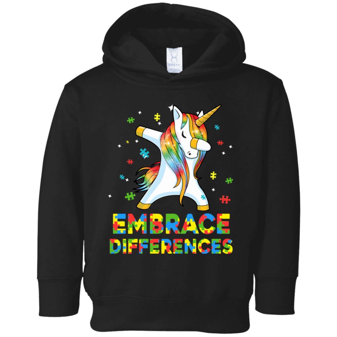Dabbing Unicorn Autism Awareness Embrace Differences Youth-Youth Shirt-Toddler Fleece Hoodie-Black