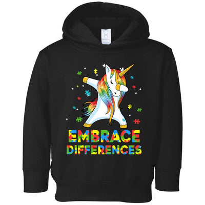 Dabbing Unicorn Autism Awareness Embrace Differences Youth-Youth Shirt-Toddler Fleece Hoodie-Black
