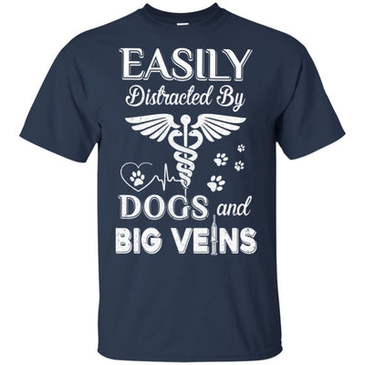 Easily Distracted By Dogs And Big Veins Nurse Puppy-T-Shirt & Hoodie-Classic T-Shirt-Navy