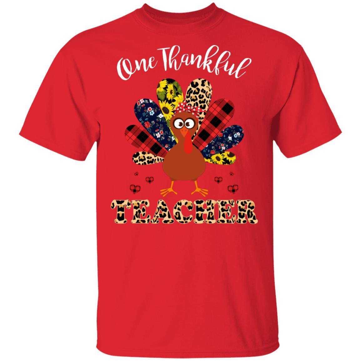 One Thankful Teacher Leopard Turkey Thanksgiving Gift-T-Shirt & Sweatshirt-Classic T-Shirt-Red