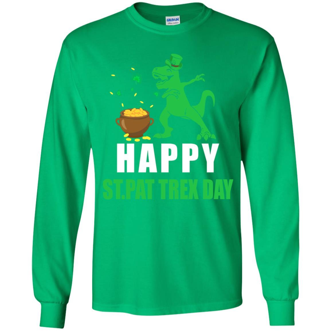 Happy St Pat T-Rex Day Dinosaur St Patrick's Day Youth-Youth Shirt-Youth Long Sleeve T-Shirt-Irish Green