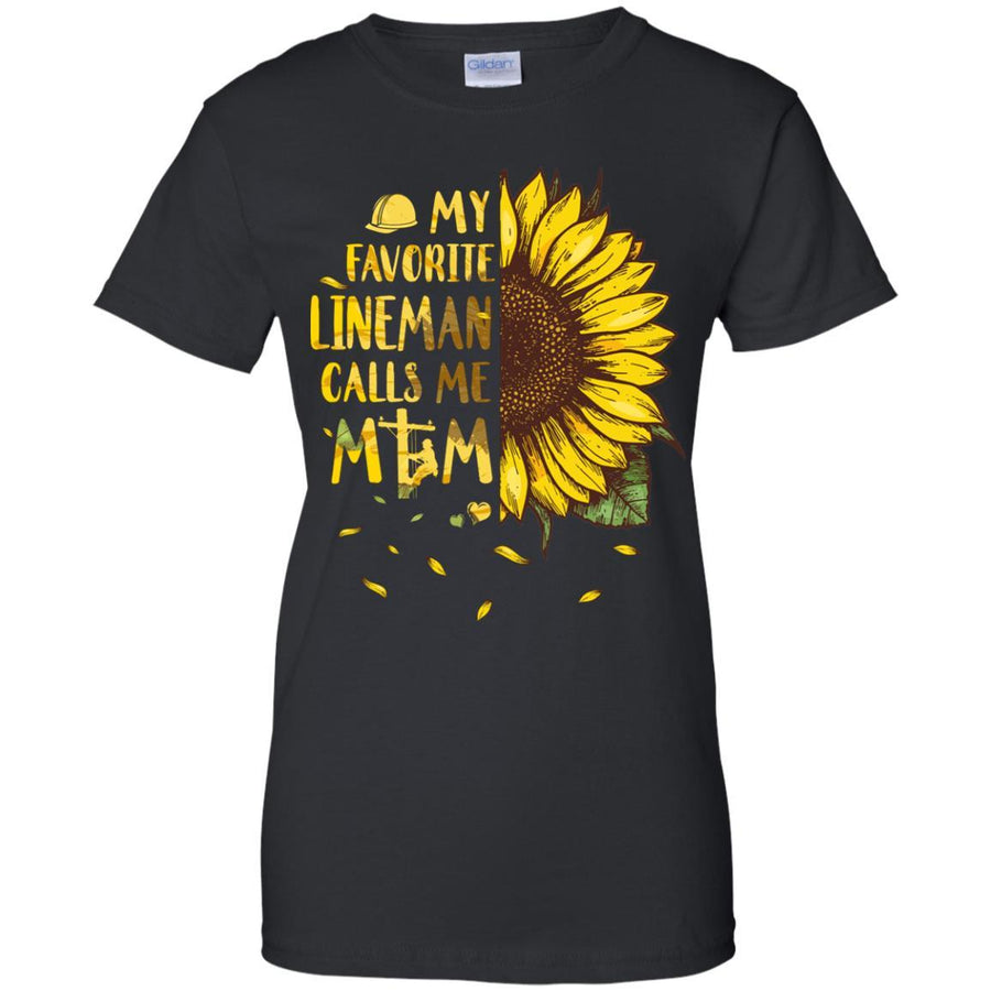 Sunflower My Favorite Lineman Calls Me Mom Mothers Day Gift-T-Shirt & Hoodie-Women's T-Shirt-Black