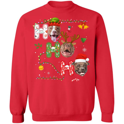 Christmas Ho Ho Ho Pit Bull Lover Funny Xmas Gift-T-Shirt & Sweatshirt-Crewneck Sweatshirt-Red