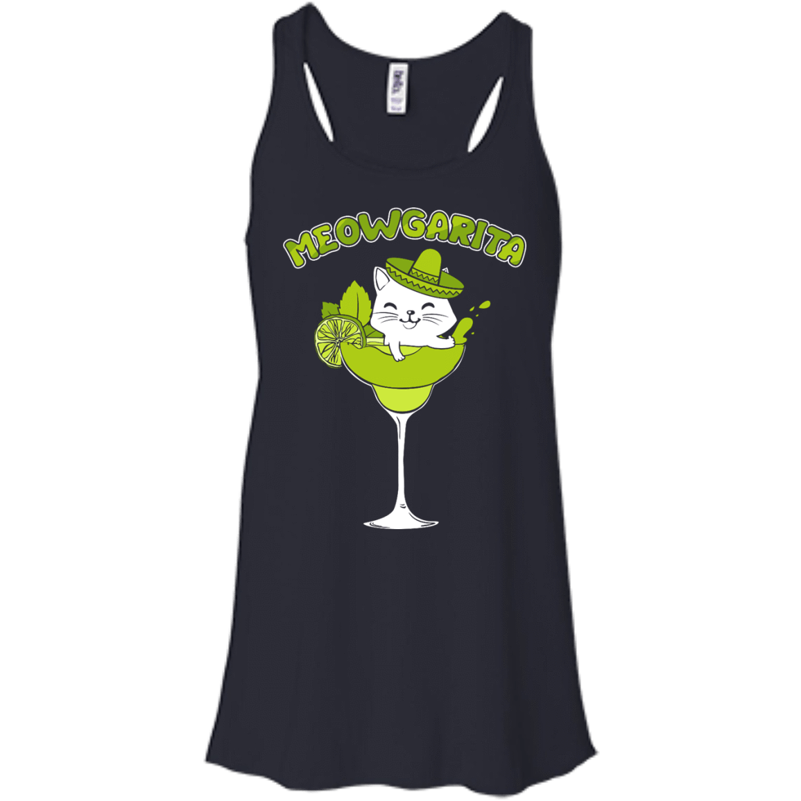 Meowgarita Margarita Cat Lover T Shirt-T-Shirt & Hoodie-Women's Flowy Racerback Tank-Midnight