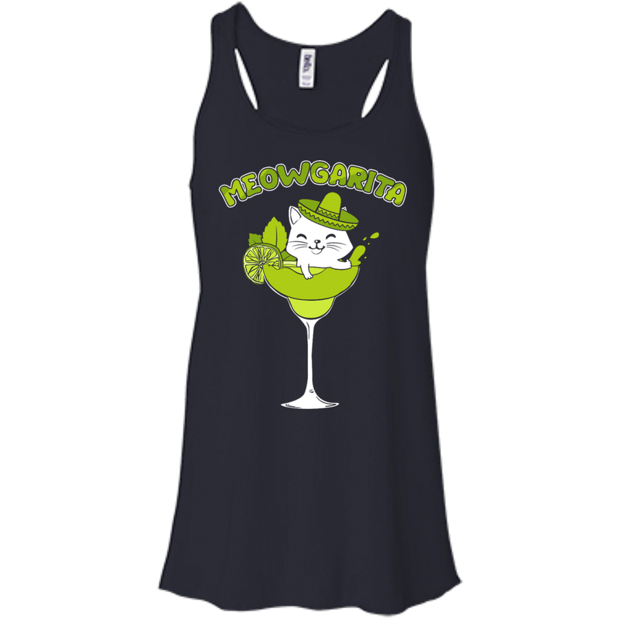 Meowgarita Margarita Cat Lover T Shirt-T-Shirt & Hoodie-Women's Flowy Racerback Tank-Midnight