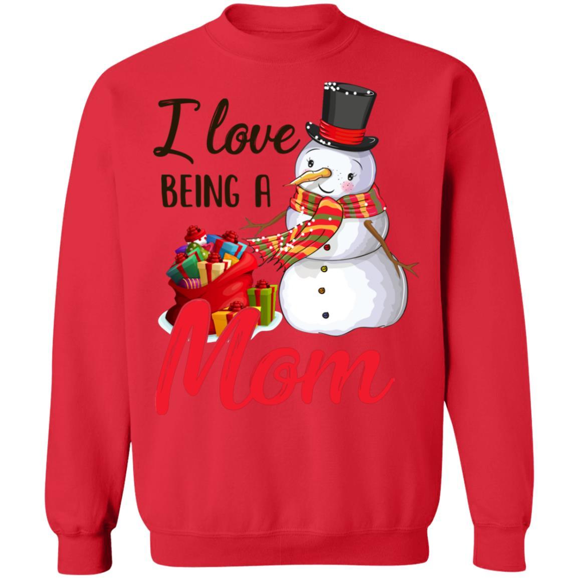 I Love Being A Mom Snowman Gift For Christmas Day-T-Shirt & Sweatshirt-Crewneck Sweatshirt-Red